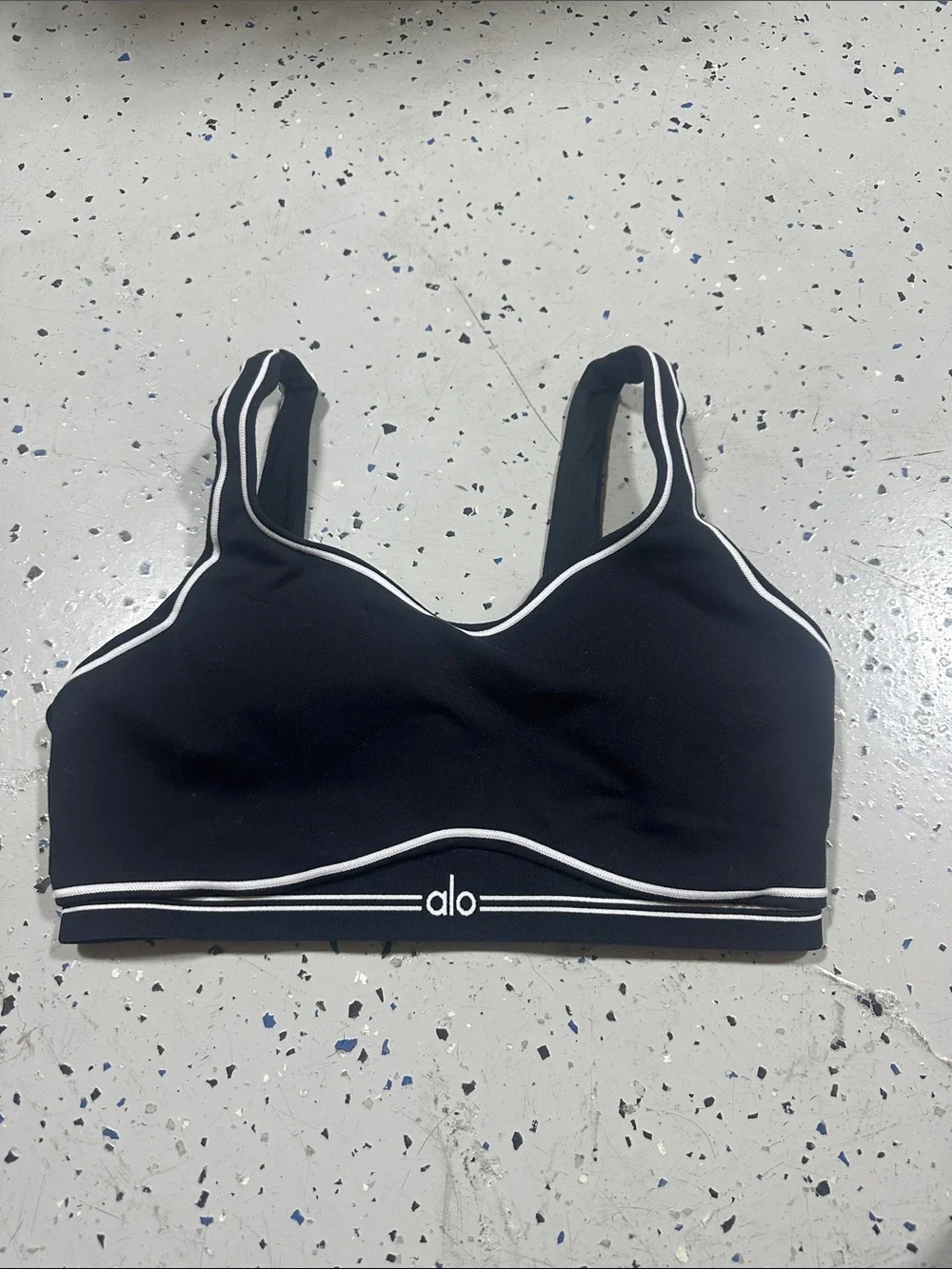 ALO Yoga Black Bikini Top with White Trim